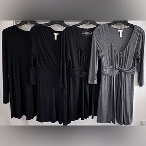 LOT of *4* Soma Size Small Tunics - 3/4” Sleeve Empire Waist, Faux Wrap and Tee